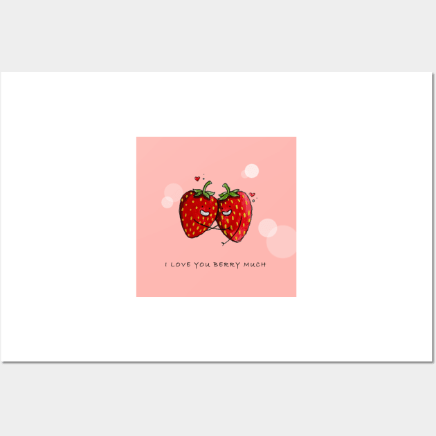 Cute Strawberry Couple with "I Love You Berry Much" Wall Art by Canvases-lenses